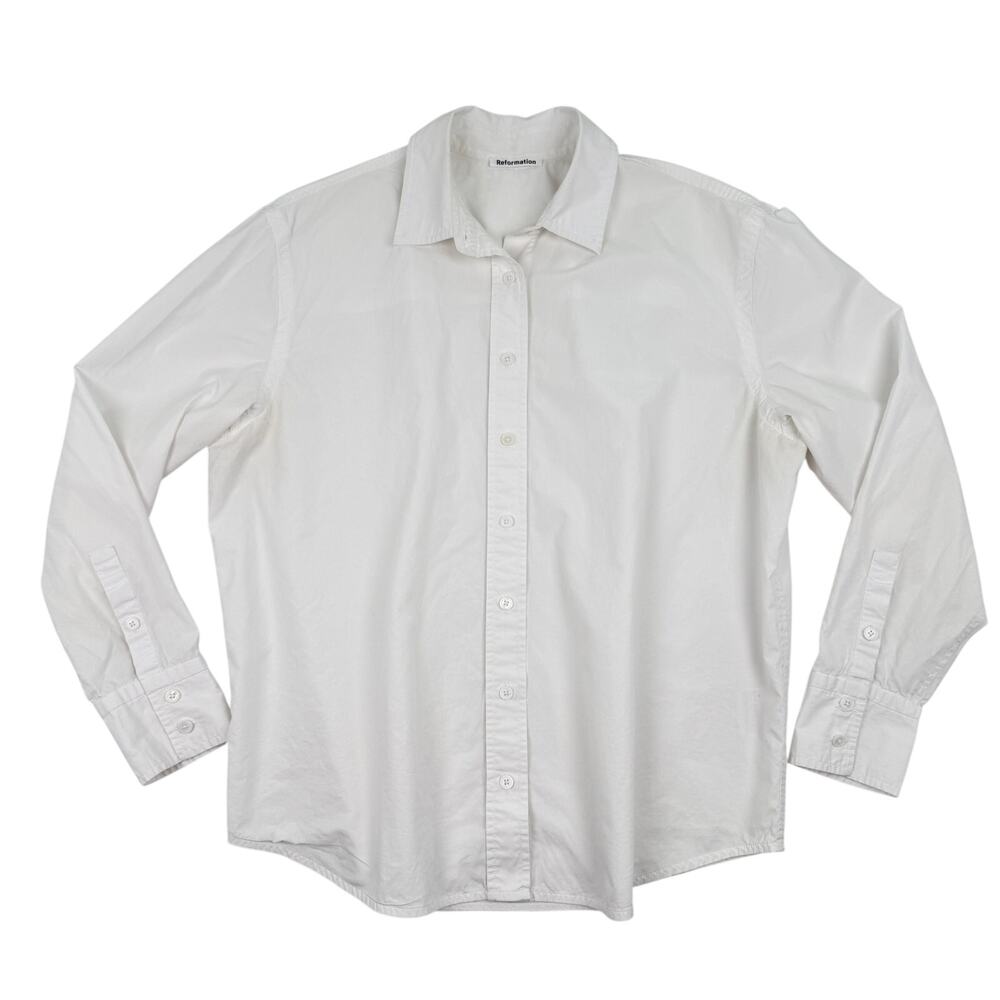 Reformation White Button Up Shirt 100% Cotton Oversized Relaxed Minimalist M